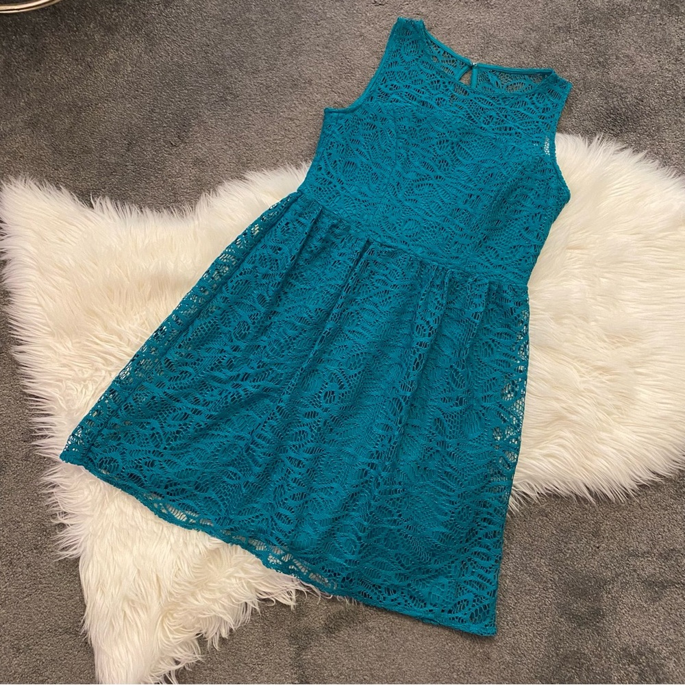 Sandra Darren Teal Lace Dress